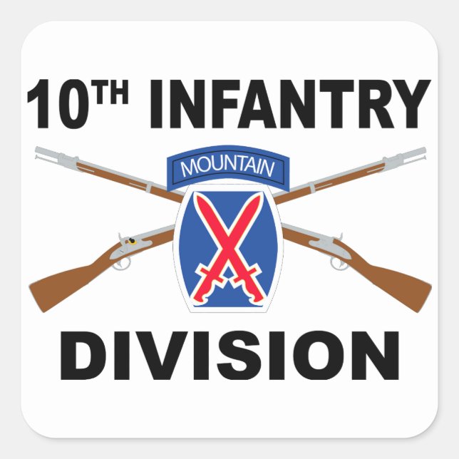 10th Infantry Division - Mountain - Crossed Rifles Square Sticker (Front)