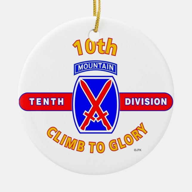 10TH MOUNTAIN DIVISION "CLIMB TO GLORY" CERAMIC TREE DECORATION (Front)