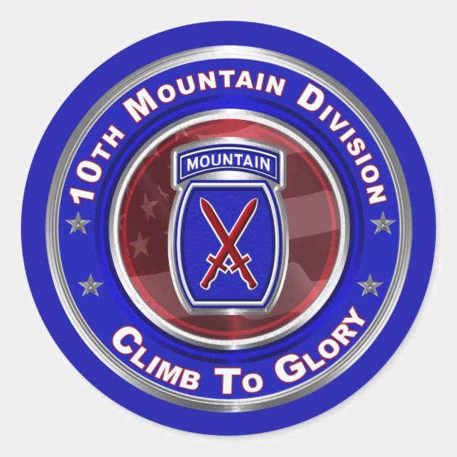 10th Mountain Division “Climb To Glory” Classic Round Sticker (Front)