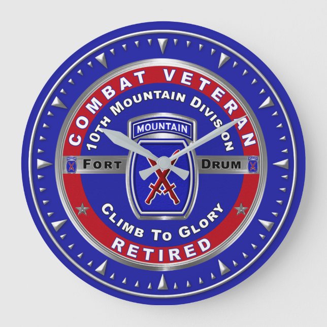 10th Mountain Division Retired Veteran Large Clock (Front)