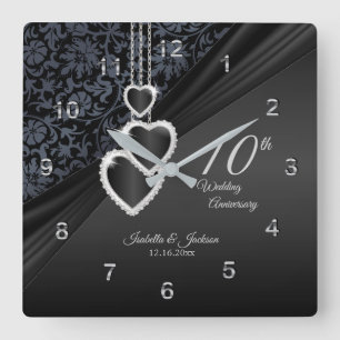 10th Onyx Wedding Anniversary Keepsake 2 Square Wall Clock