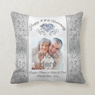 10th or 60th Diamond Wedding Anniversary, Any YEAR Cushion