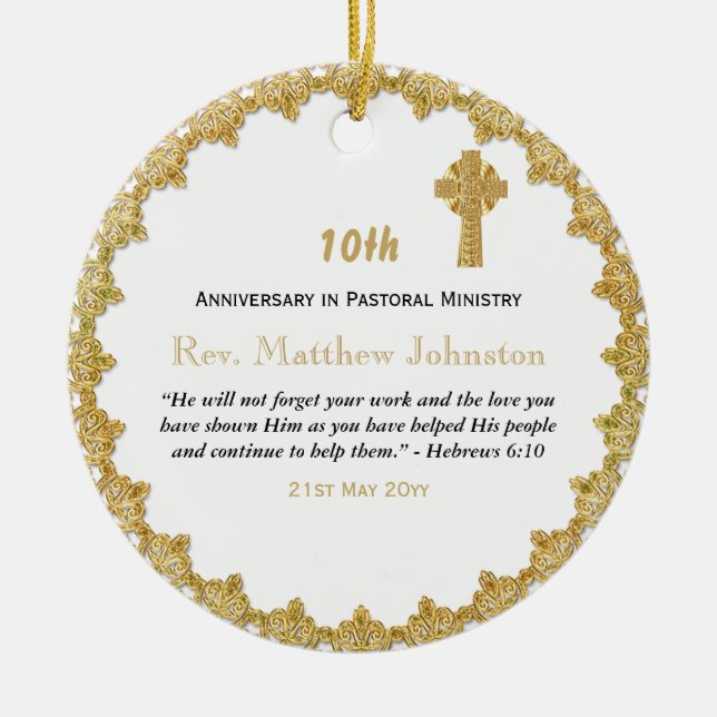 10th Ordination Anniversary Personalized Scripture Ceramic Tree Decoration (Front)