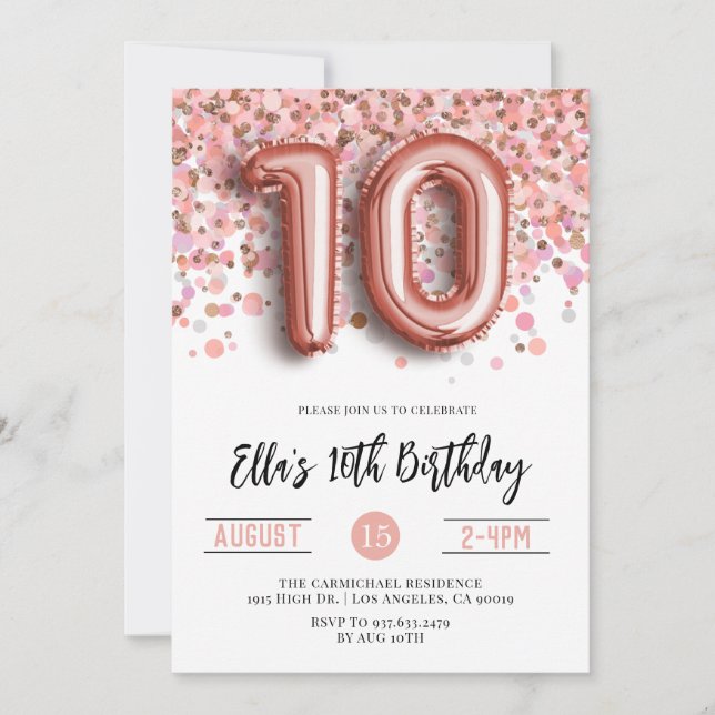 10th Rose Gold Birthday Invitation (Front)
