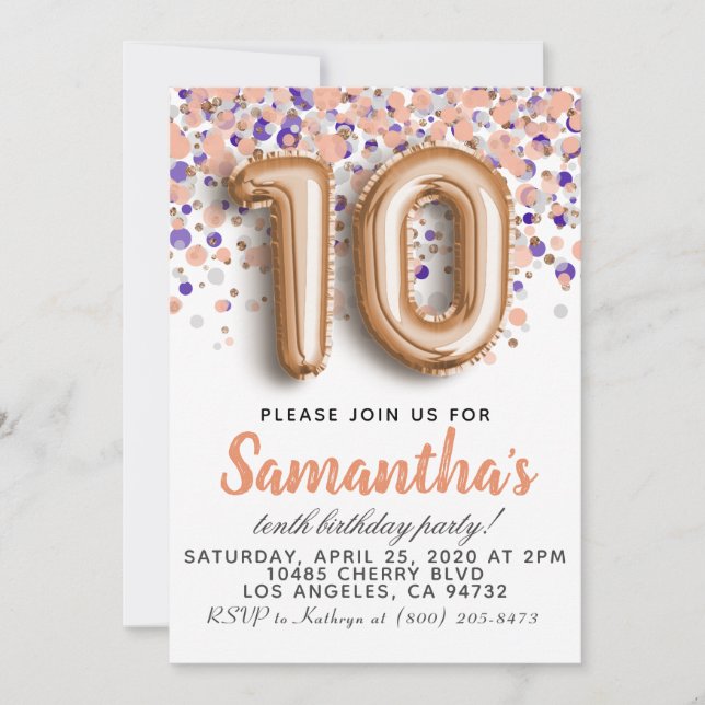 10th Rose Gold Birthday Invitation (Front)