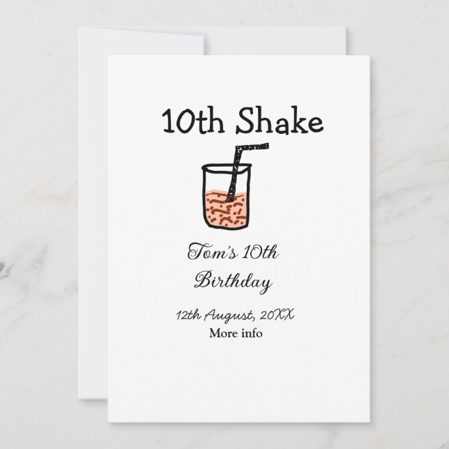10th Shake 10th happy birthday milkshake scribble  Invitation (Front)