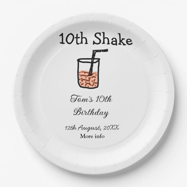 10th Shake 10th happy birthday milkshake scribble  Paper Plate (Front)