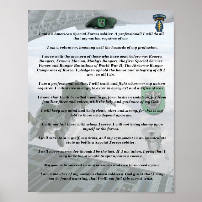 10th special forces group vets creed print (Front)
