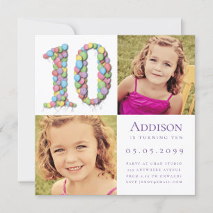 10th Ten Year Old Balloons Birthday Party Photo  I Invitation