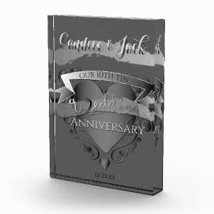 10th Tin Wedding Anniversary 3D Heart Honor Photo Block