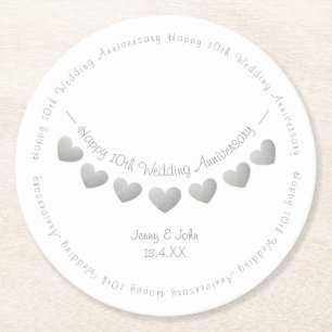 10th tin wedding anniversary bunting round paper coaster