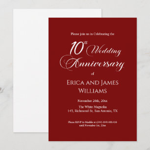 10th Tin Wedding Anniversary Elegant Script Invitation