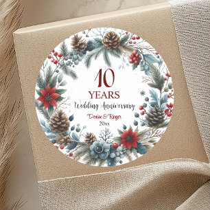 10th Tin Wedding Anniversary Elegant Winter Classic Round Sticker
