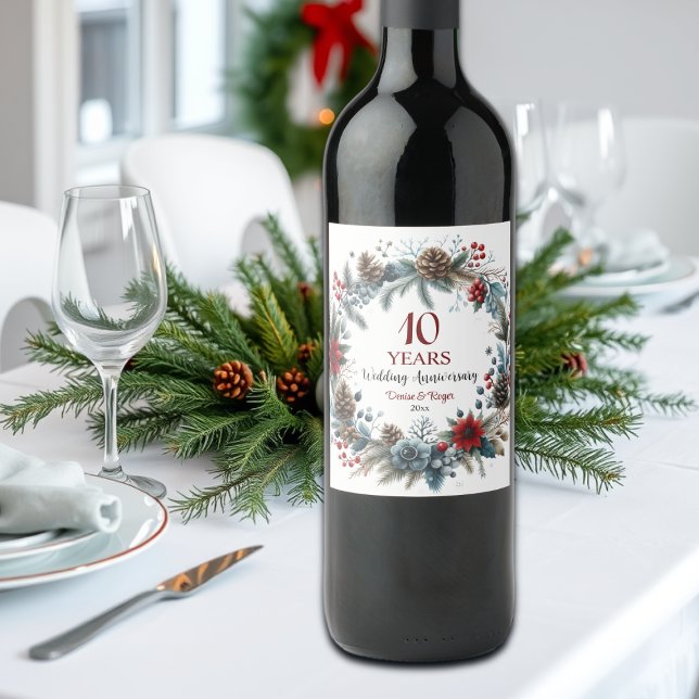10th Tin Wedding Anniversary Elegant Winter Wine Label (Creator Uploaded)