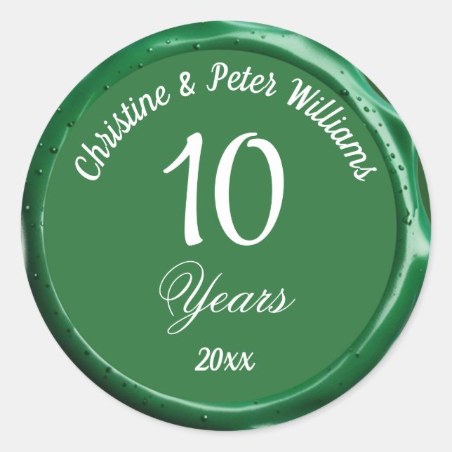 10th Tin Wedding Sage Green Wax Seal Sticker (Front)