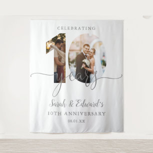 10th Wedding Anniversary 2 Photo Backdrop Tapestry