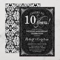 10th Wedding Anniversary - Black White Damask