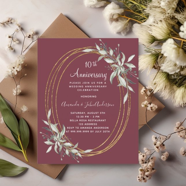 10th wedding anniversary burgundy invitation (Creator Uploaded)