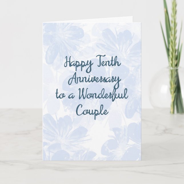 10th Wedding Anniversary Card Blue Flowers (Front)