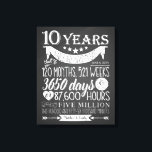 10th wedding anniversary, chalkboard, 10 years canvas print<br><div class="desc">Vintage grey chalkboard wall art gift for 10th wedding anniversary. Choose the canvas size to suit your location. Add your own personalised date and names.</div>