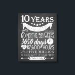 10th wedding anniversary, chalkboard, 10 years canvas print<br><div class="desc">Vintage grey chalkboard wall art gift for 10th wedding anniversary. Choose the canvas size to suit your location. Add your own personalised date and names.</div>