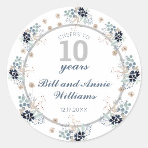 10th Wedding Anniversary Cheers to 10 Years Party  Classic Round Sticker