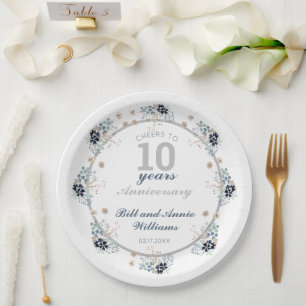 10th Wedding Anniversary Cheers to 10 Years Party Paper Plate