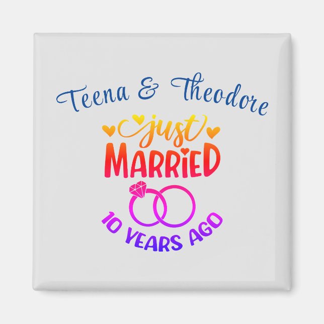 10th Wedding Anniversary Custom Names Magnet (Front)