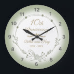 10th Wedding Anniversary Elegant Large Clock<br><div class="desc">A beautiful,  minimalist wedding anniversary design with green floral garland. Can be personalised by adding that husband and wife’s names and the years they have been married.</div>