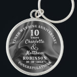 10th Wedding Anniversary Gift Personalised Key Ring<br><div class="desc">Typography editable script text  with personal names wedding anniversary date,  silver grey and white tones; an elegant and stylish keepsake gift in celebration of  their tenth wedding anniversary.</div>