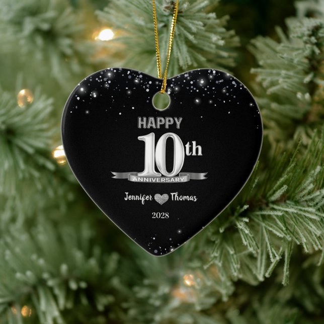 10th Wedding Anniversary Glitter Silver Custom Ceramic Tree Decoration (Tree)