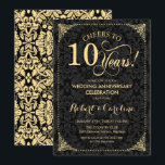 10th Wedding Anniversary - Gold Black Damask Invitation<br><div class="desc">Golden 10th Wedding Anniversary Invitation.
Elegant vintage black and faux gold design with damask pattern. Features script font. Cheers to 10 years! Can be personalized into any year of marriage! Message me if you need further customization.</div>