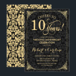 10th Wedding Anniversary - Gold Black Damask Invitation<br><div class="desc">Golden 10th Wedding Anniversary Invitation.
Elegant vintage black and faux gold design with damask pattern. Features script font. Cheers to 10 years! Can be personalized into any year of marriage! Message me if you need further customization.</div>