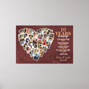10th Wedding Anniversary Heart Photo Collage Canvas Print