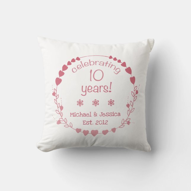 10th Wedding Anniversary Hearts Cushion (Front)