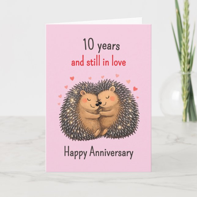 10th wedding anniversary Hedgehogs cuddling Card (Front)