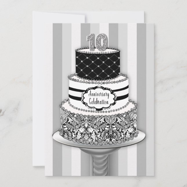 10th Wedding Anniversary Invitation, 3-Tier Cake Invitation (Front)