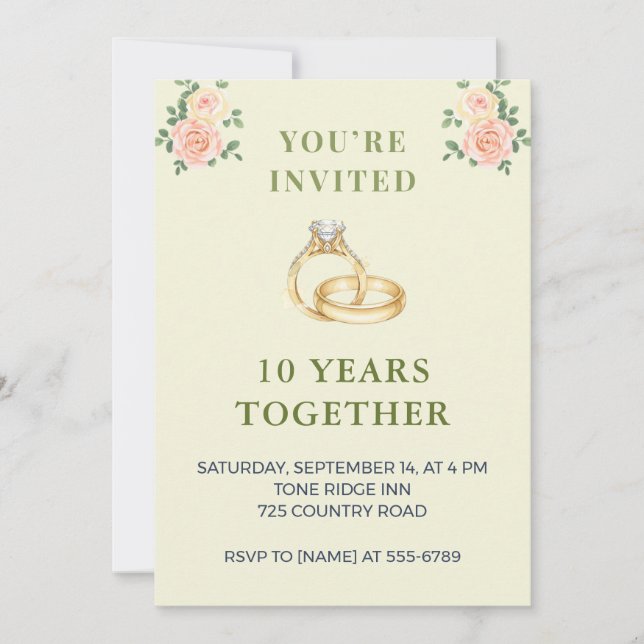 10th Wedding Anniversary Invitation | Elegant Ring (Front)