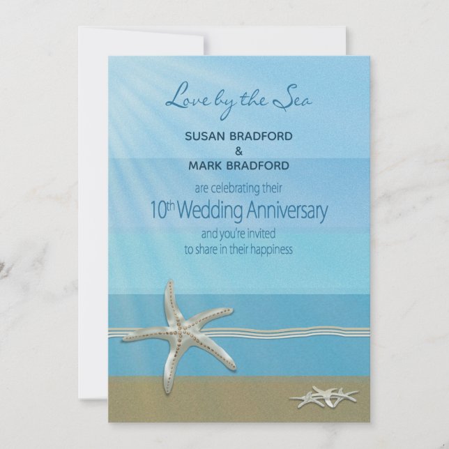 10th Wedding Anniversary Invitation, Ocean, Invitation (Front)