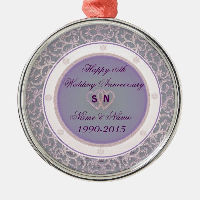 10th Wedding Anniversary Metal Tree Decoration (Front)