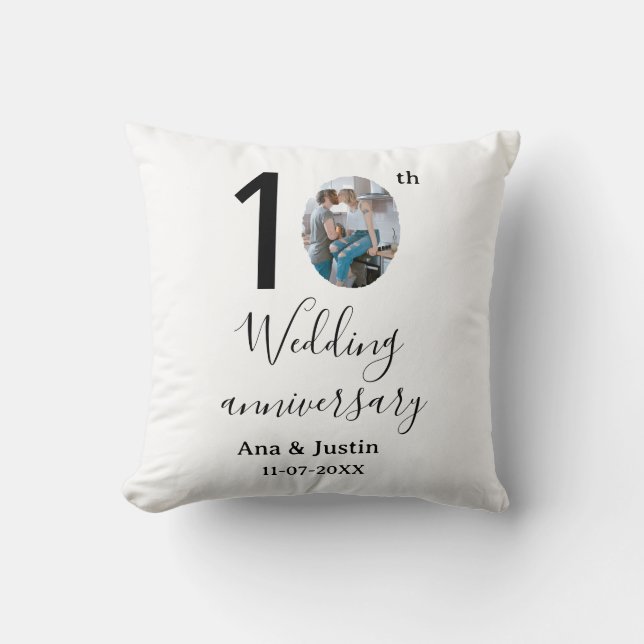 10th wedding anniversary name photo bold letter st cushion (Front)