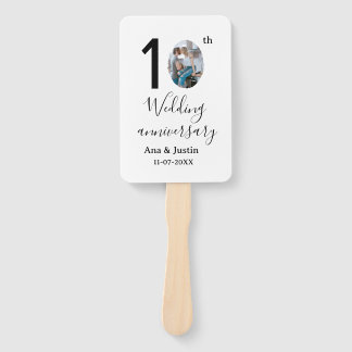 10th wedding anniversary name photo bold letter st hand fan