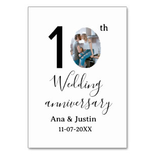 10th wedding anniversary name photo bold letter st table number
