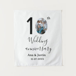 10th wedding anniversary name photo bold letter st tapestry