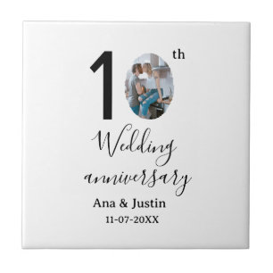 10th wedding anniversary name photo bold letter st tile