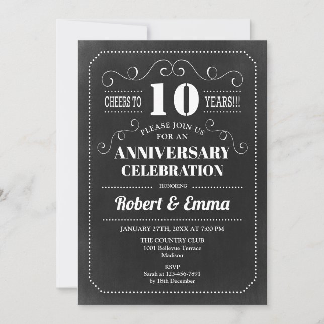 10th Wedding Anniversary Party - Chalkboard Invitation (Front)