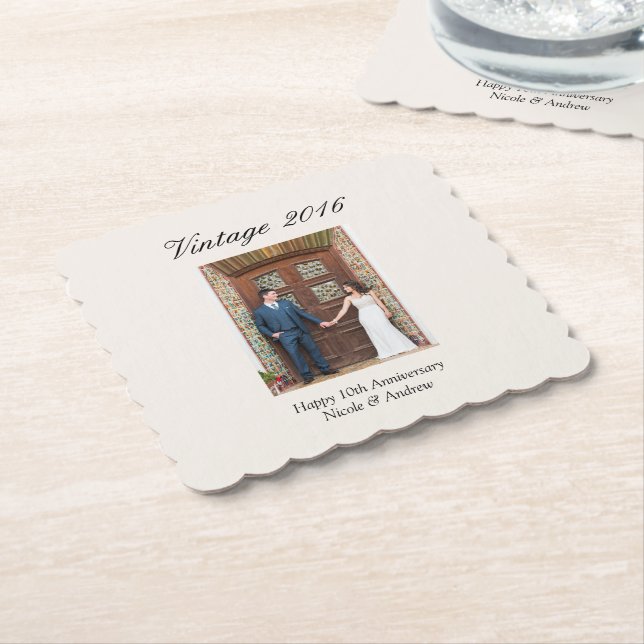 10th Wedding Anniversary Party Personalized Photo Paper Coaster (Angled)