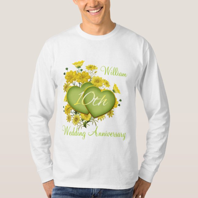 10th Wedding Anniversary Party Wildflower Hearts T-Shirt (Front)