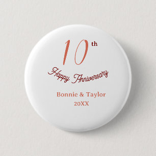 10th wedding anniversary peach pastel name retro b 6 cm round badge