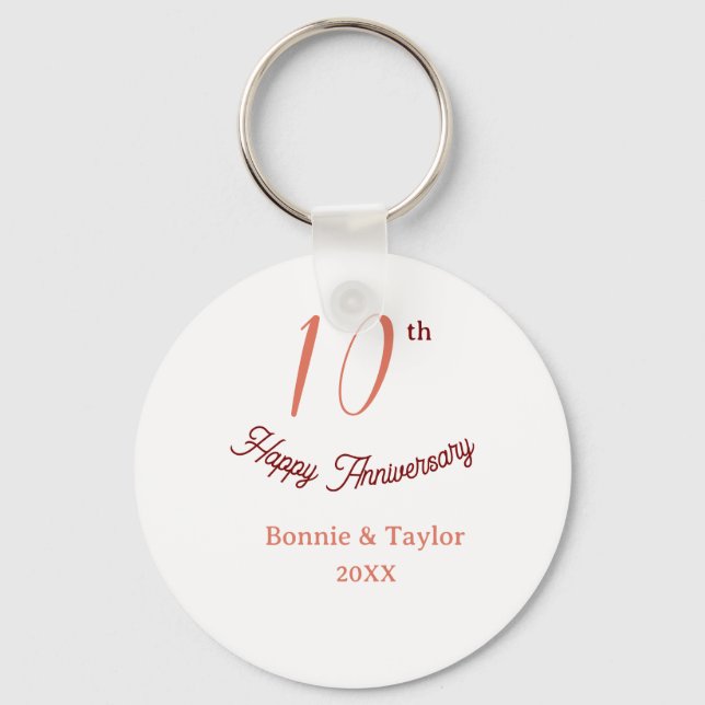 10th wedding anniversary peach pastel name retro b key ring (Front)